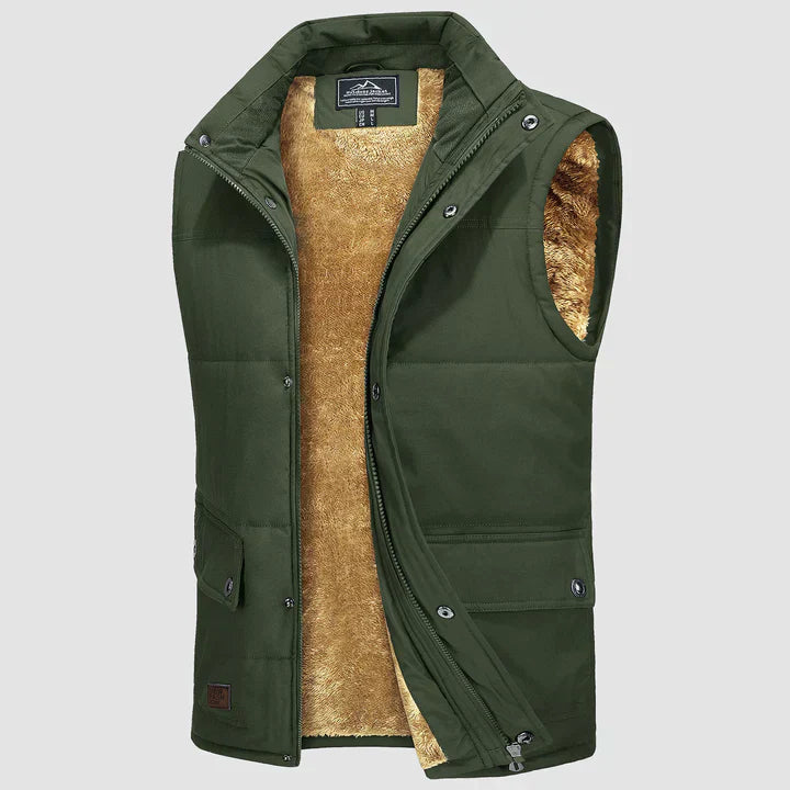 "Herfstige bodywarmer voor heren met meerdere zakken, ideale combinatie van functionaliteit en stijl voor buitenactiviteiten.