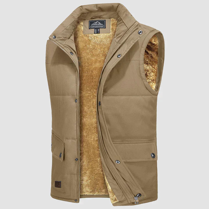 "Herfstige bodywarmer voor heren met meerdere zakken, ideale combinatie van functionaliteit en stijl voor buitenactiviteiten.
