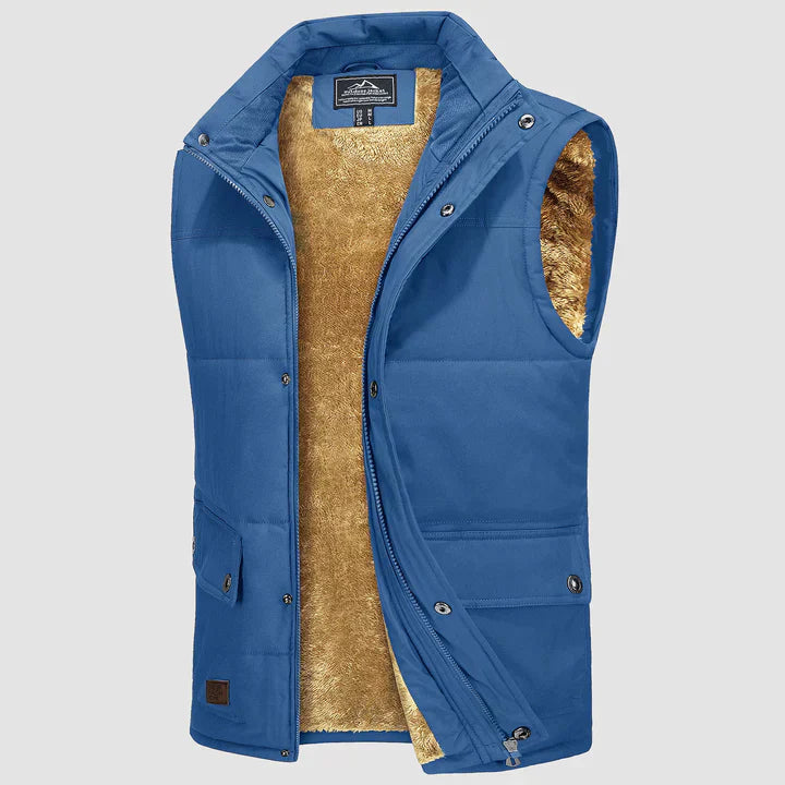 "Herfstige bodywarmer voor heren met meerdere zakken, ideale combinatie van functionaliteit en stijl voor buitenactiviteiten.