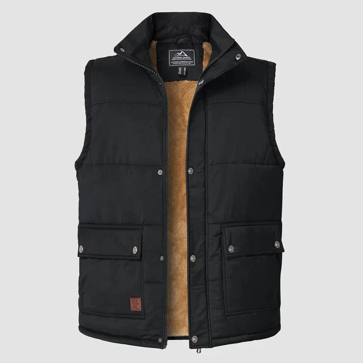 "Herfstige bodywarmer voor heren met meerdere zakken, ideale combinatie van functionaliteit en stijl voor buitenactiviteiten.