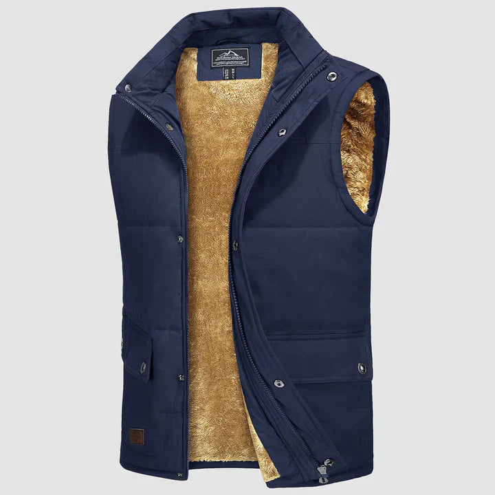 "Herfstige bodywarmer voor heren met meerdere zakken, ideale combinatie van functionaliteit en stijl voor buitenactiviteiten.