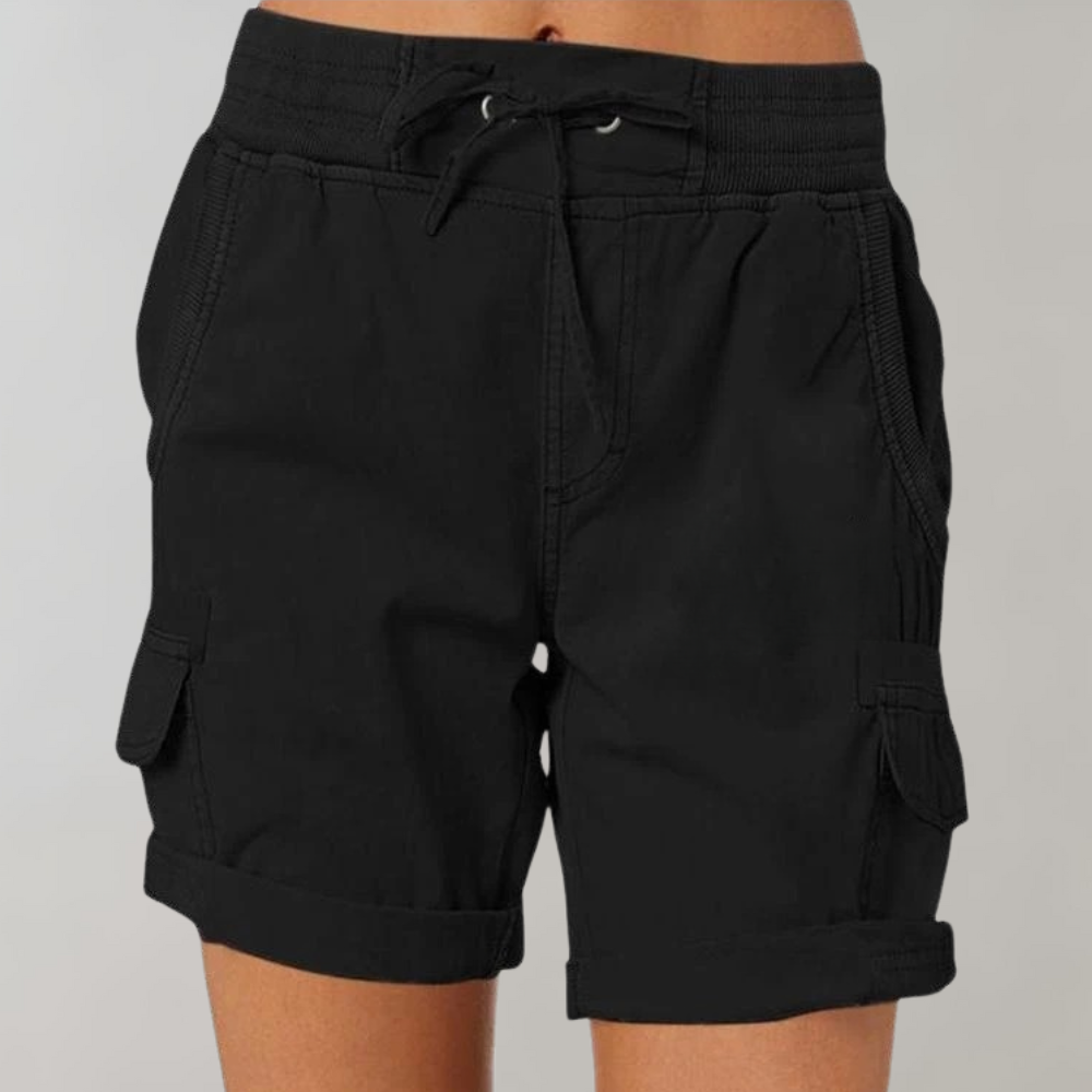 "Hoge taille elegante khaki zomershort voor dames, licht en ademend, geschikt voor casual en semi-formele activiteiten."
