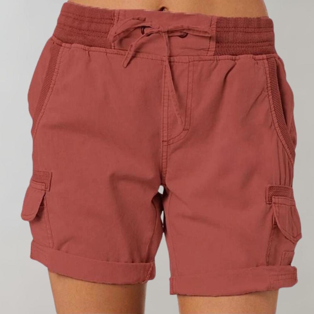 "Hoge taille elegante khaki zomershort voor dames, licht en ademend, geschikt voor casual en semi-formele activiteiten."