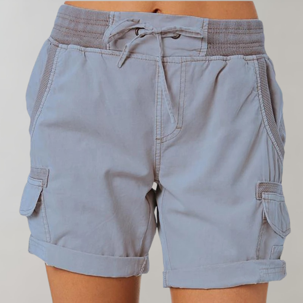 "Hoge taille elegante khaki zomershort voor dames, licht en ademend, geschikt voor casual en semi-formele activiteiten."