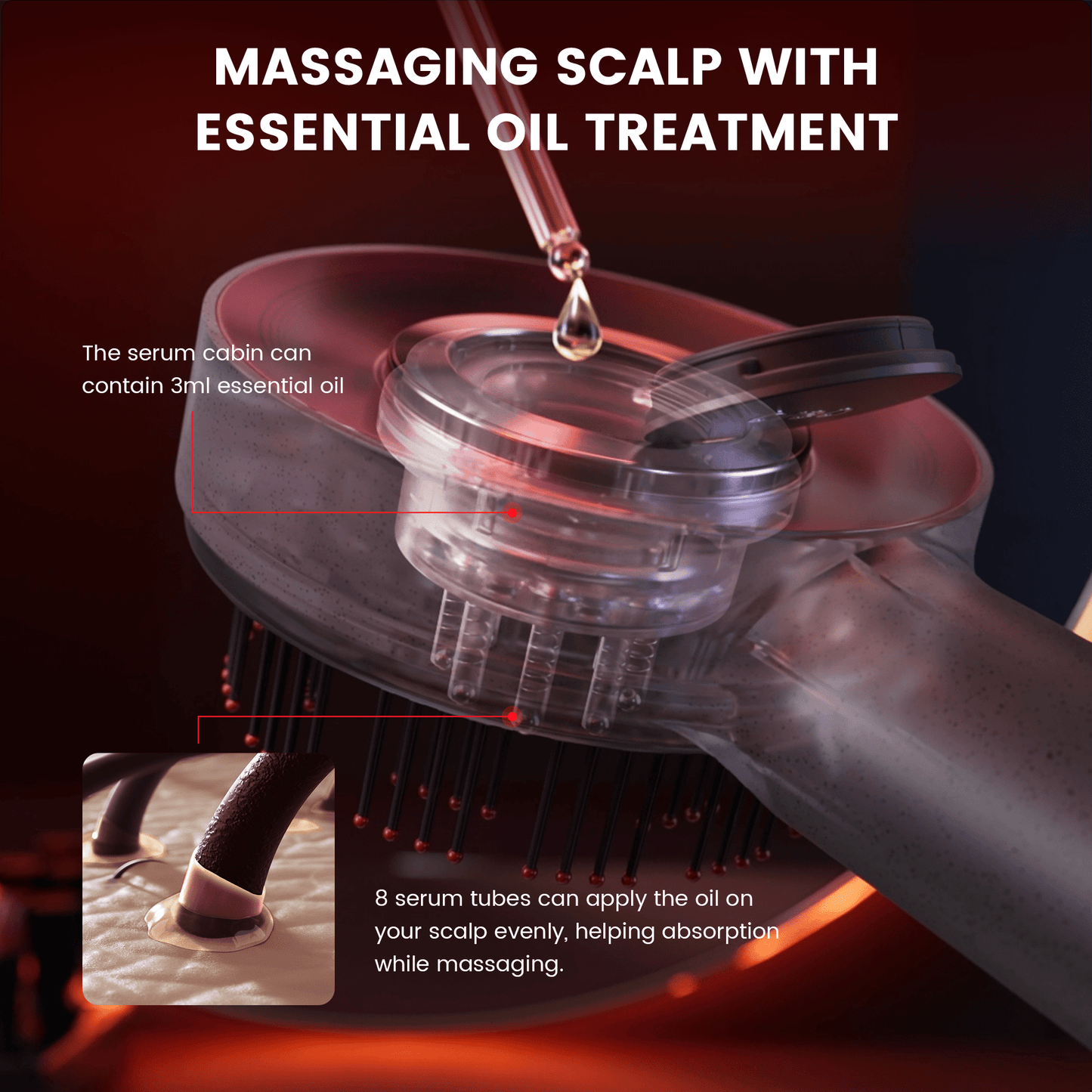 "Hoofdhuid massager borstel met rode lichttherapie, stressverlichtend voor gezonder haar, compacte groene borstelkop"
