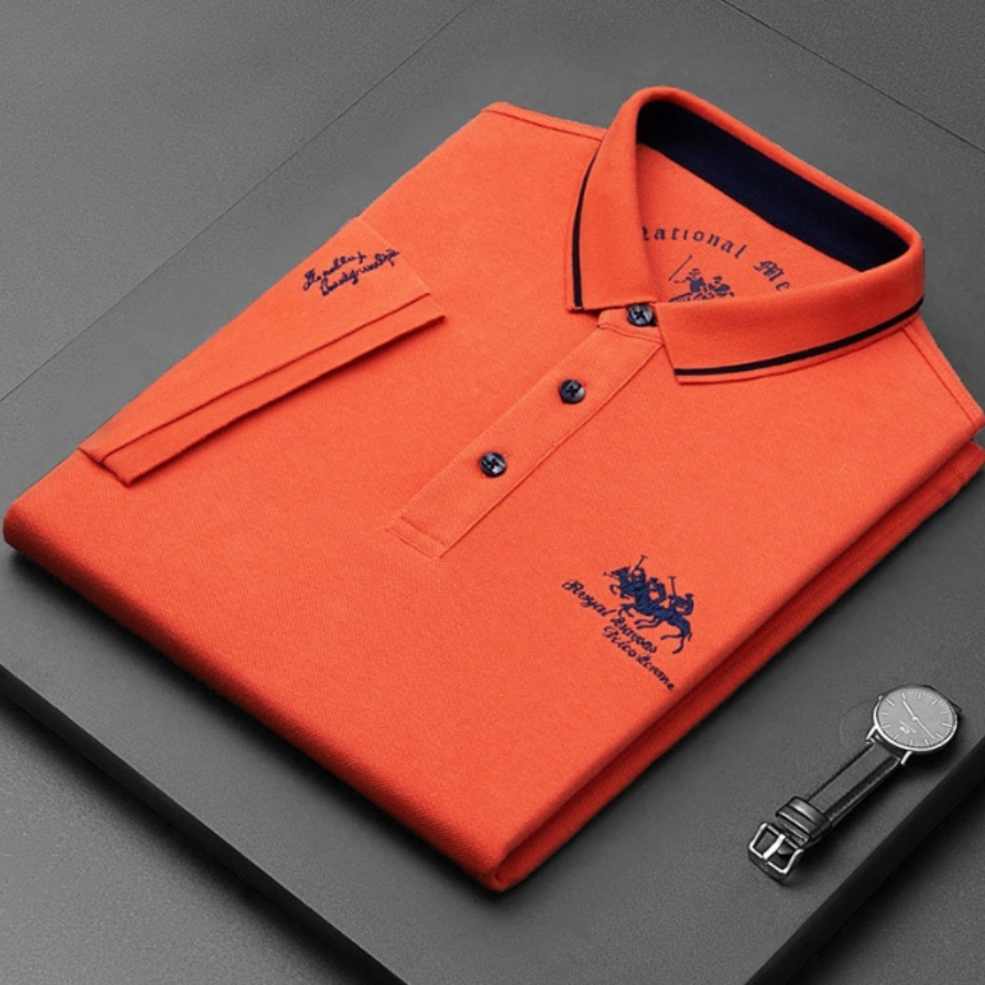 "Hoogwaardige heren luxe polo shirt met korte mouwen, reverskraag en modieuze pasvorm, ideaal voor elke gelegenheid."