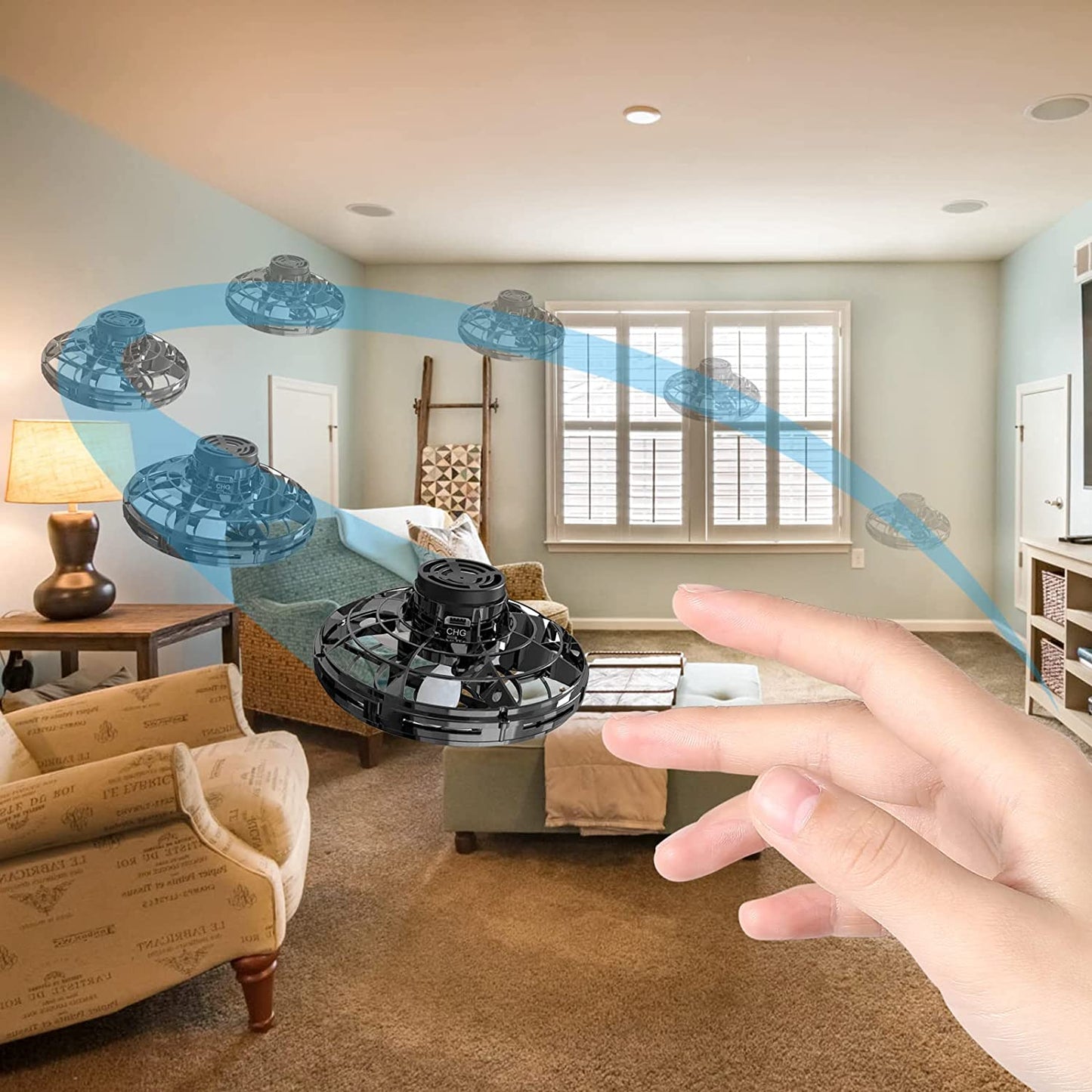 "Innovatief vliegend infrarood UFO speelgoed met 360 graden rotatie, blauw ABS-materiaal, geschikt voor kinderen."