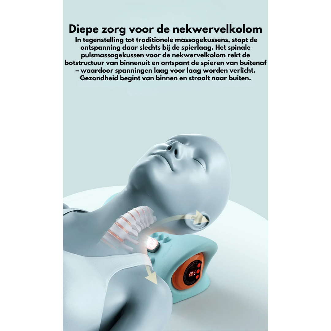 "Innovatieve 4-in-1 nekmassager met EMS en warmte, ergonomisch ontwerp, draagbaar en stijlvol voor ultieme ontspanning."