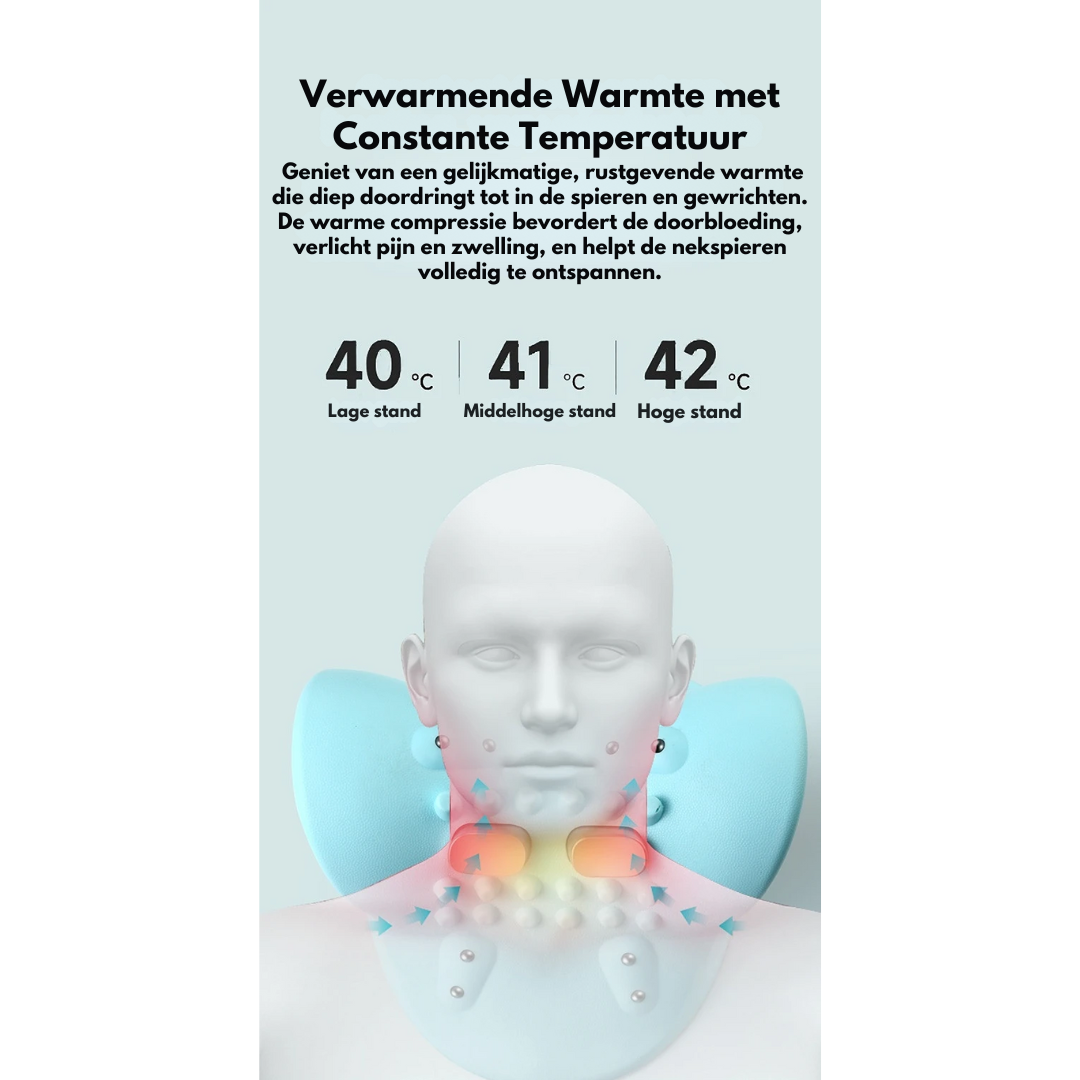"Innovatieve 4-in-1 nekmassager met EMS en warmte, ergonomisch ontwerp, draagbaar en stijlvol voor ultieme ontspanning."