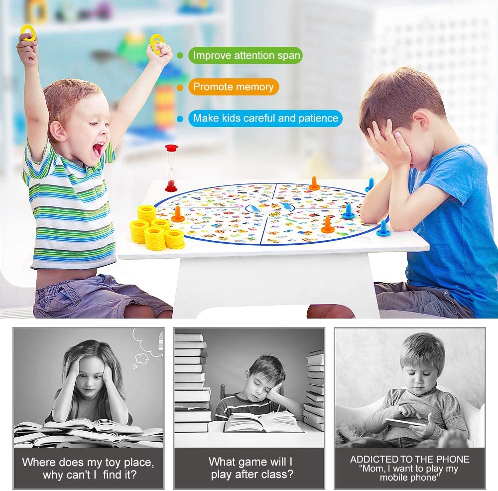 "Interactief educatief puzzelspel voor kinderen, kleurrijk bord met kaarten en ringen, ontwikkelt speurvaardigheden en creati