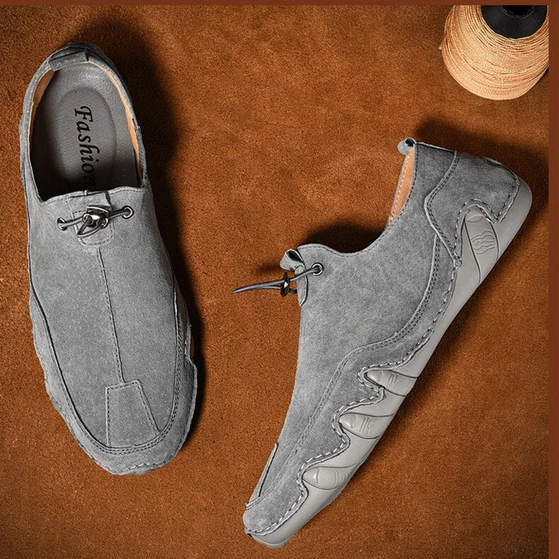 "Jasper leren heren loafers, luxe echt leer, stijlvolle casual slip-on, lichtgrijs, comfortabele pasvorm"