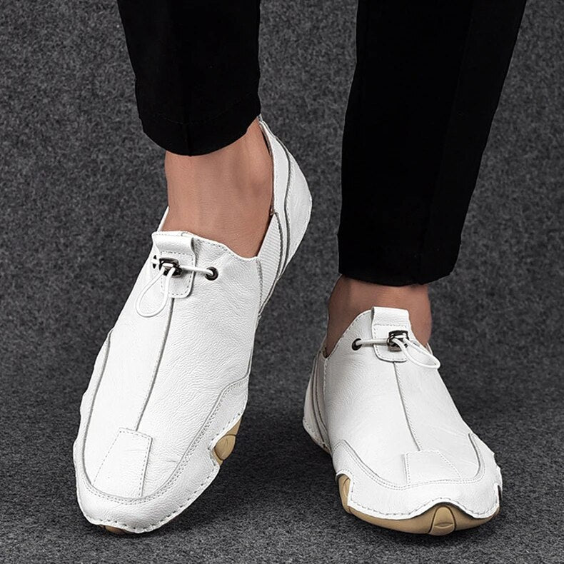 "Jasper leren heren loafers, luxe echt leer, stijlvolle casual slip-on, lichtgrijs, comfortabele pasvorm"