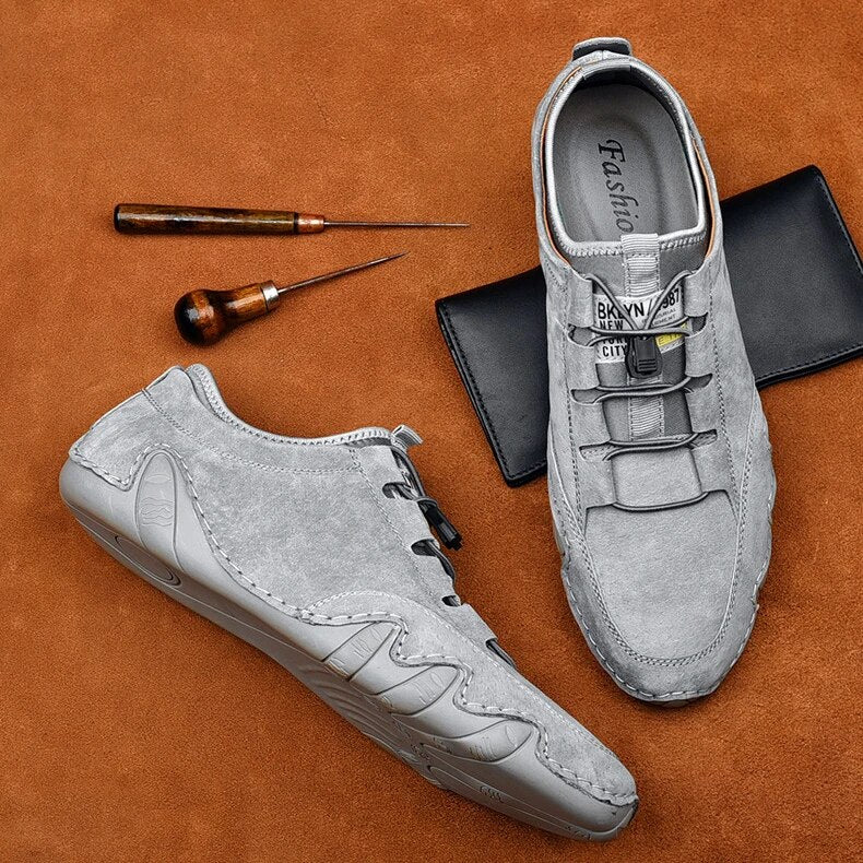 "Jasper leren heren loafers, luxe echt leer, stijlvolle casual slip-on, lichtgrijs, comfortabele pasvorm"