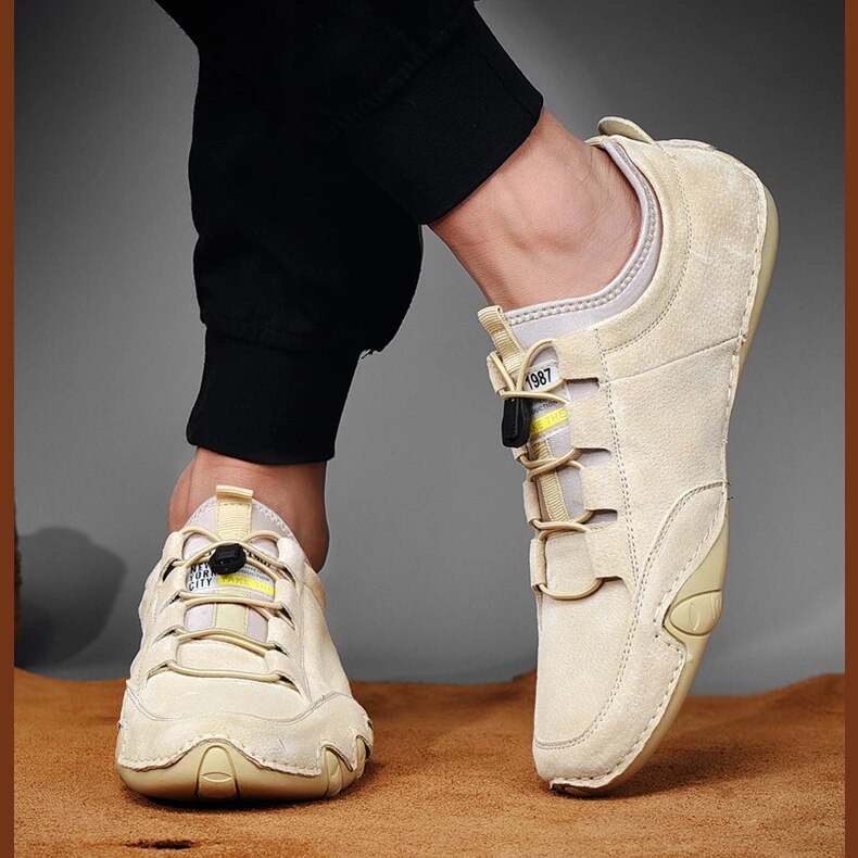"Jasper leren heren loafers, luxe echt leer, stijlvolle casual slip-on, lichtgrijs, comfortabele pasvorm"