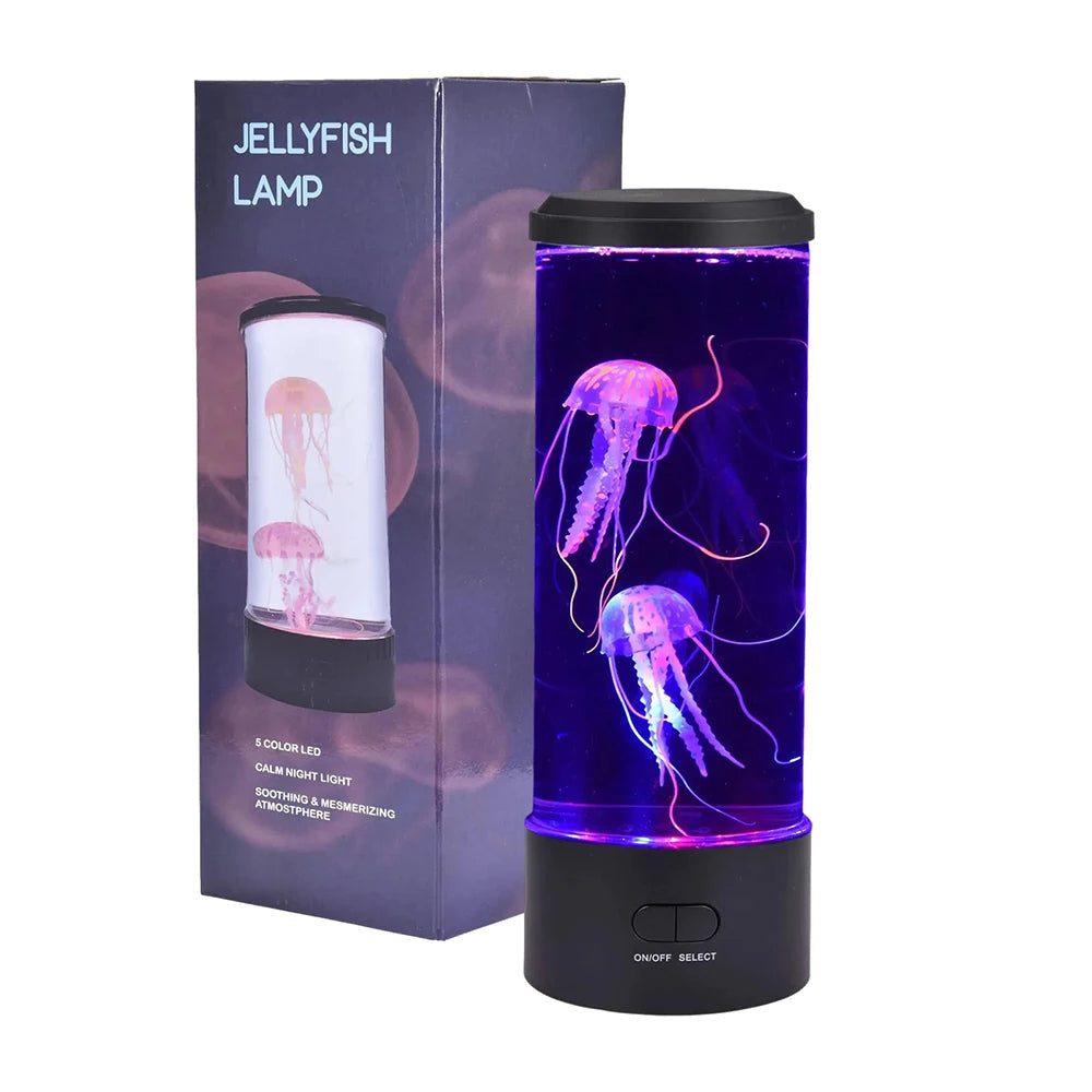 "Jellyfish tafellamp met kleurrijk LED-licht, realistisch bewegende kwallen, creëert rustgevende oceaansfeer voor thuis."