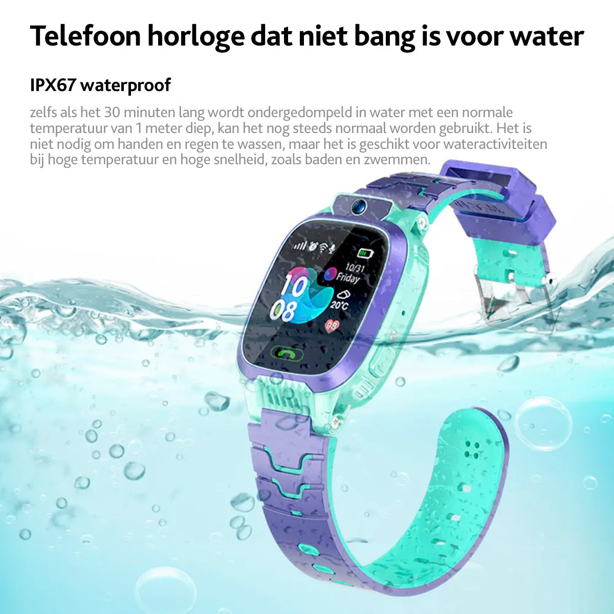 "JuniorSafe kinder smartwatch met GPS, kleurentouchscreen en educatieve spelletjes, ideale veiligheid en speelplezier"