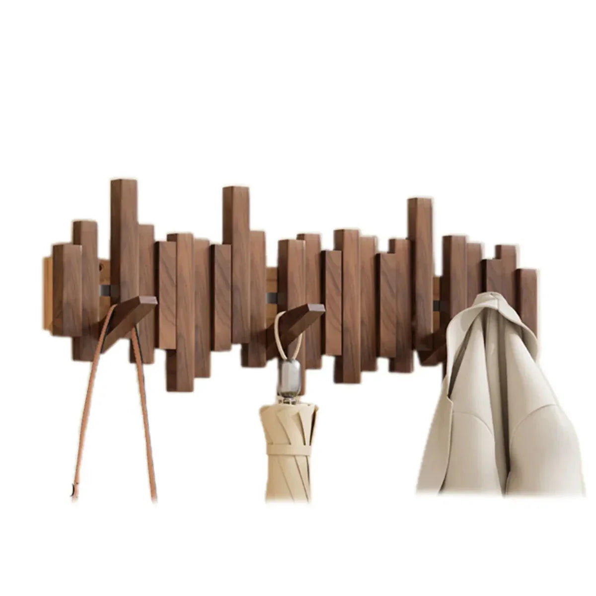 Kapstok Piano van walnoot en beukenhout, stijlvolle houder voor jassen en accessoires in een elegant interieurontwerp.