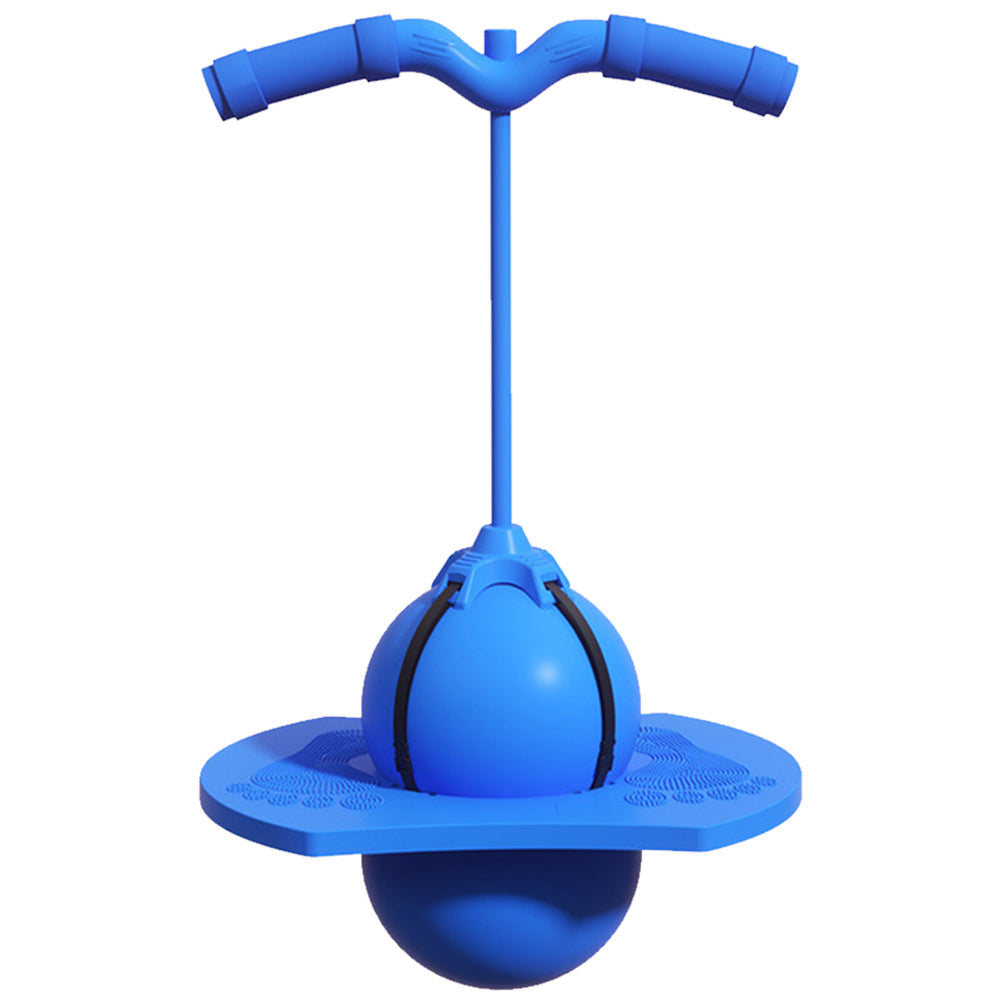 Kind met kleurrijke springstok; vrolijk en duurzaam ontwerp, stimuleert balans en coördinatie, perfect voor binnen en buiten.