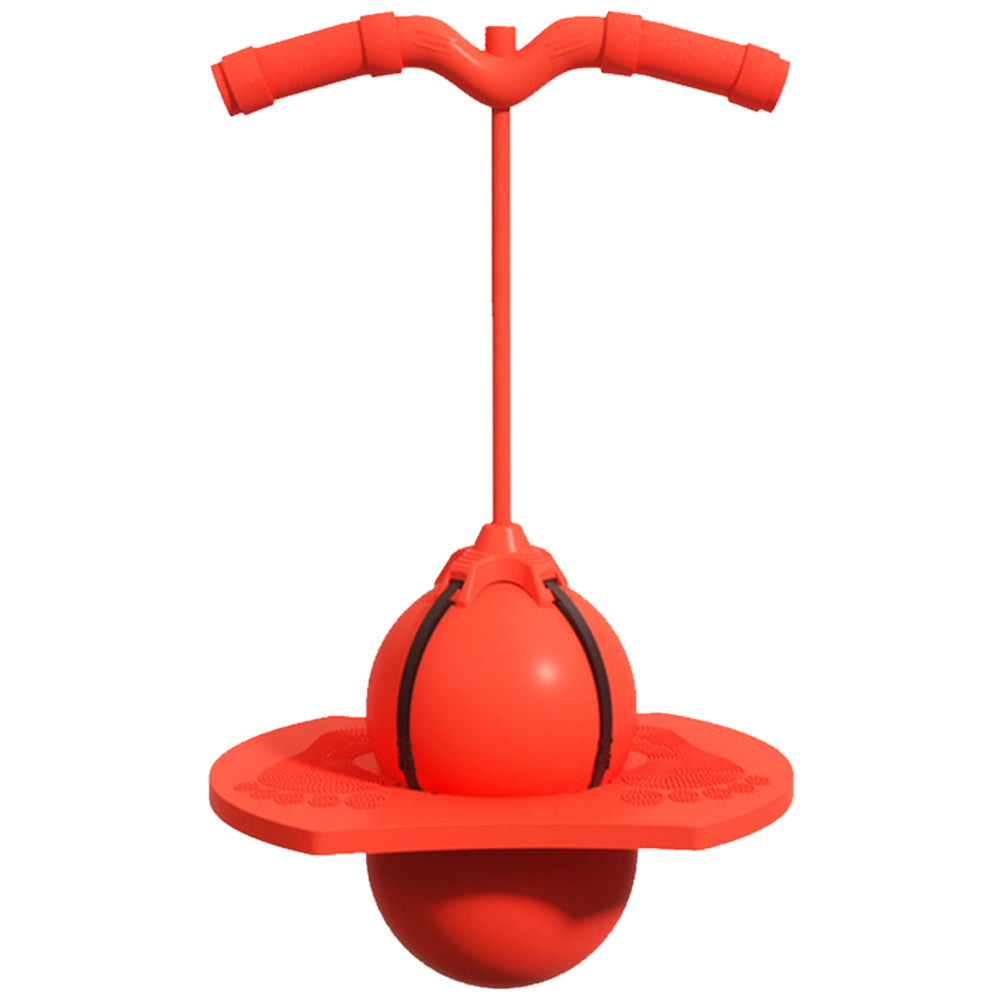 Kind met kleurrijke springstok; vrolijk en duurzaam ontwerp, stimuleert balans en coördinatie, perfect voor binnen en buiten.