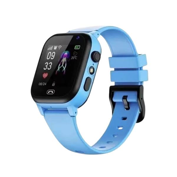 "Kinderen GPS Smartwatch, blauwe band, met GPS-tracker, SIM-kaart, en videobelfunctie, steun voor ouder en kind."