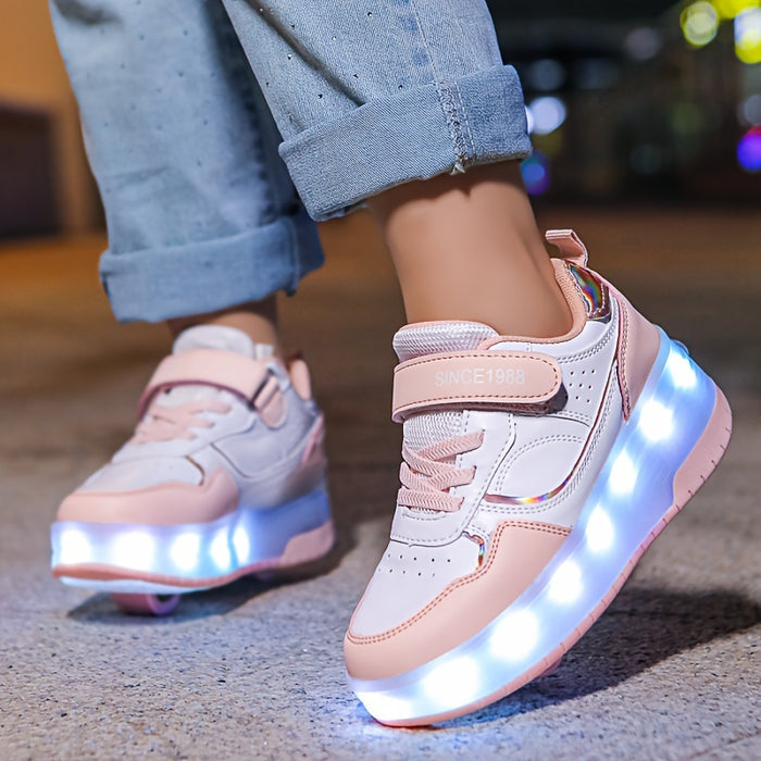 "Kinderschoenen met LED-wielen, rubberen zool en ademend mesh, ideaal voor plezier en beweging."