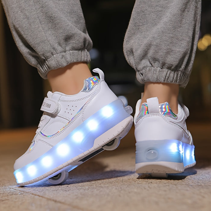 "Kinderschoenen met LED-wielen, rubberen zool en ademend mesh, ideaal voor plezier en beweging."