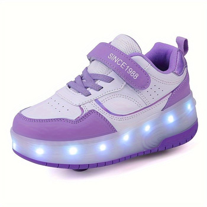 "Kinderschoenen met LED-wielen, rubberen zool en ademend mesh, ideaal voor plezier en beweging."