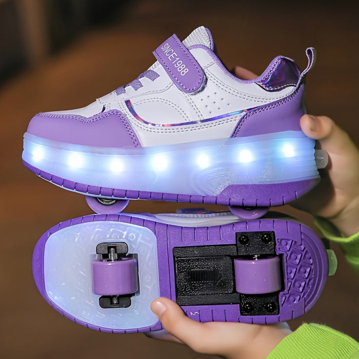 "Kinderschoenen met LED-wielen, rubberen zool en ademend mesh, ideaal voor plezier en beweging."