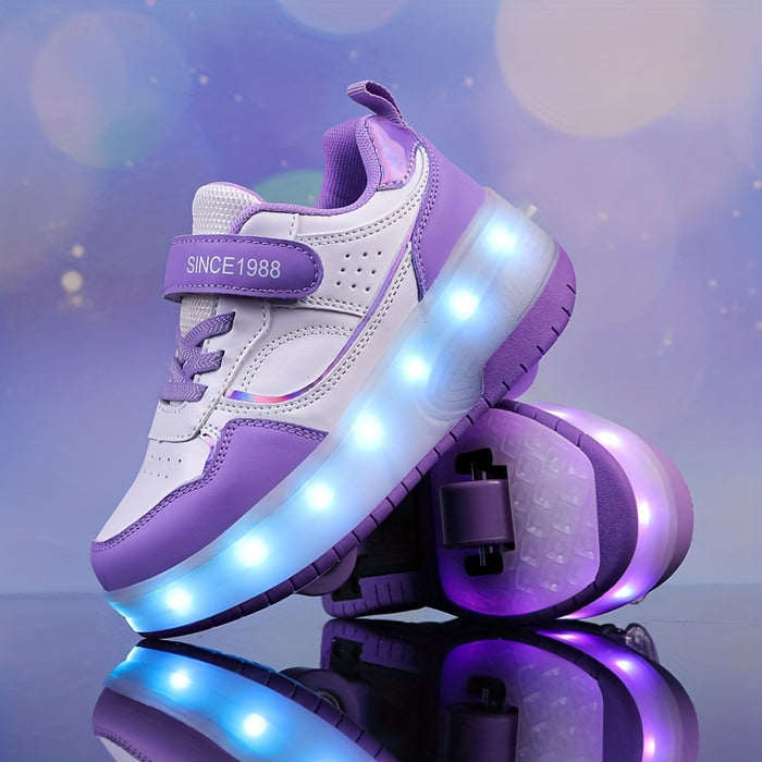 "Kinderschoenen met LED-wielen, rubberen zool en ademend mesh, ideaal voor plezier en beweging."