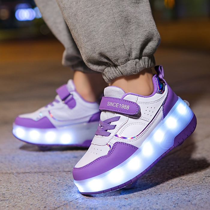 "Kinderschoenen met LED-wielen, rubberen zool en ademend mesh, ideaal voor plezier en beweging."