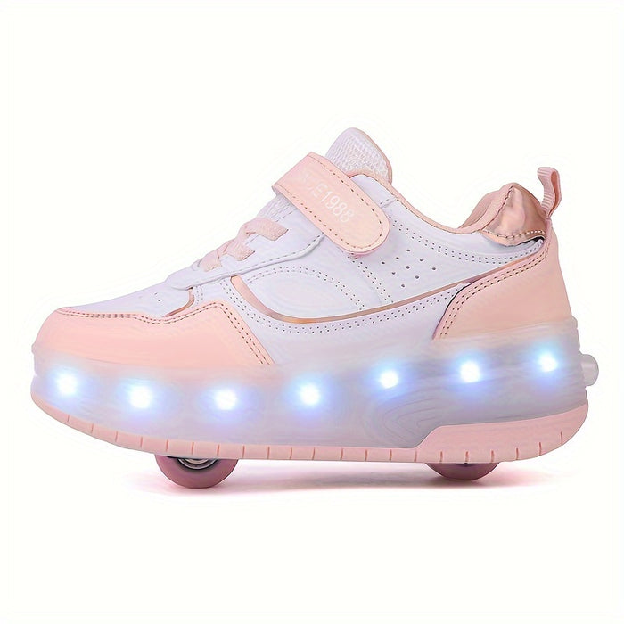 "Kinderschoenen met LED-wielen, rubberen zool en ademend mesh, ideaal voor plezier en beweging."