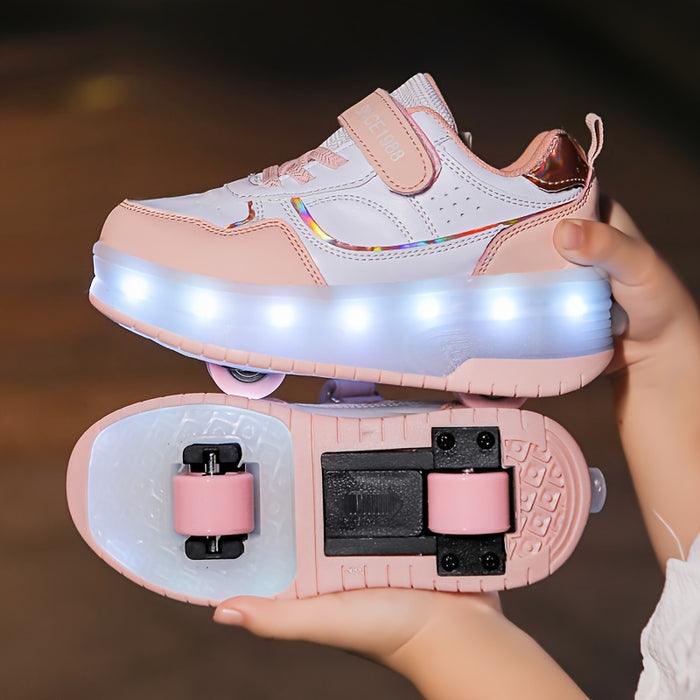 "Kinderschoenen met LED-wielen, rubberen zool en ademend mesh, ideaal voor plezier en beweging."
