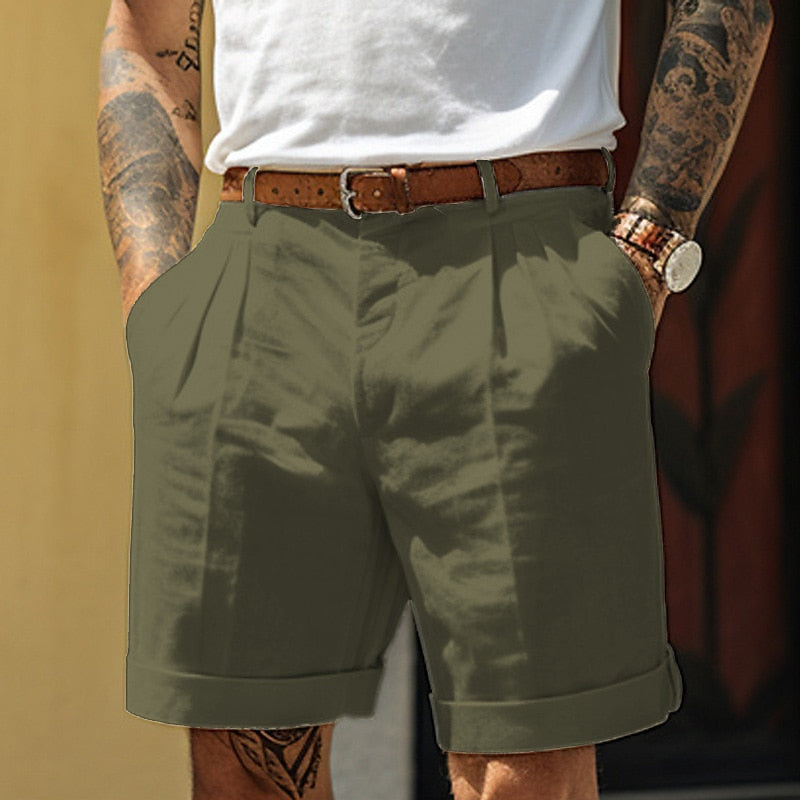 "Klassieke linnen-katoenen herenbroek in beige, ademend en zacht, ideaal voor casual en elegante zomerse outfits."