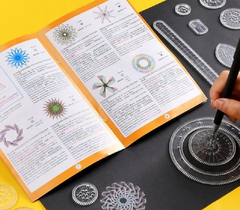 "Klassieke spirograaf tekenset, kleurrijke geometrische patronen, creativiteit voor kinderen, eenvoudige en duurzame set."
