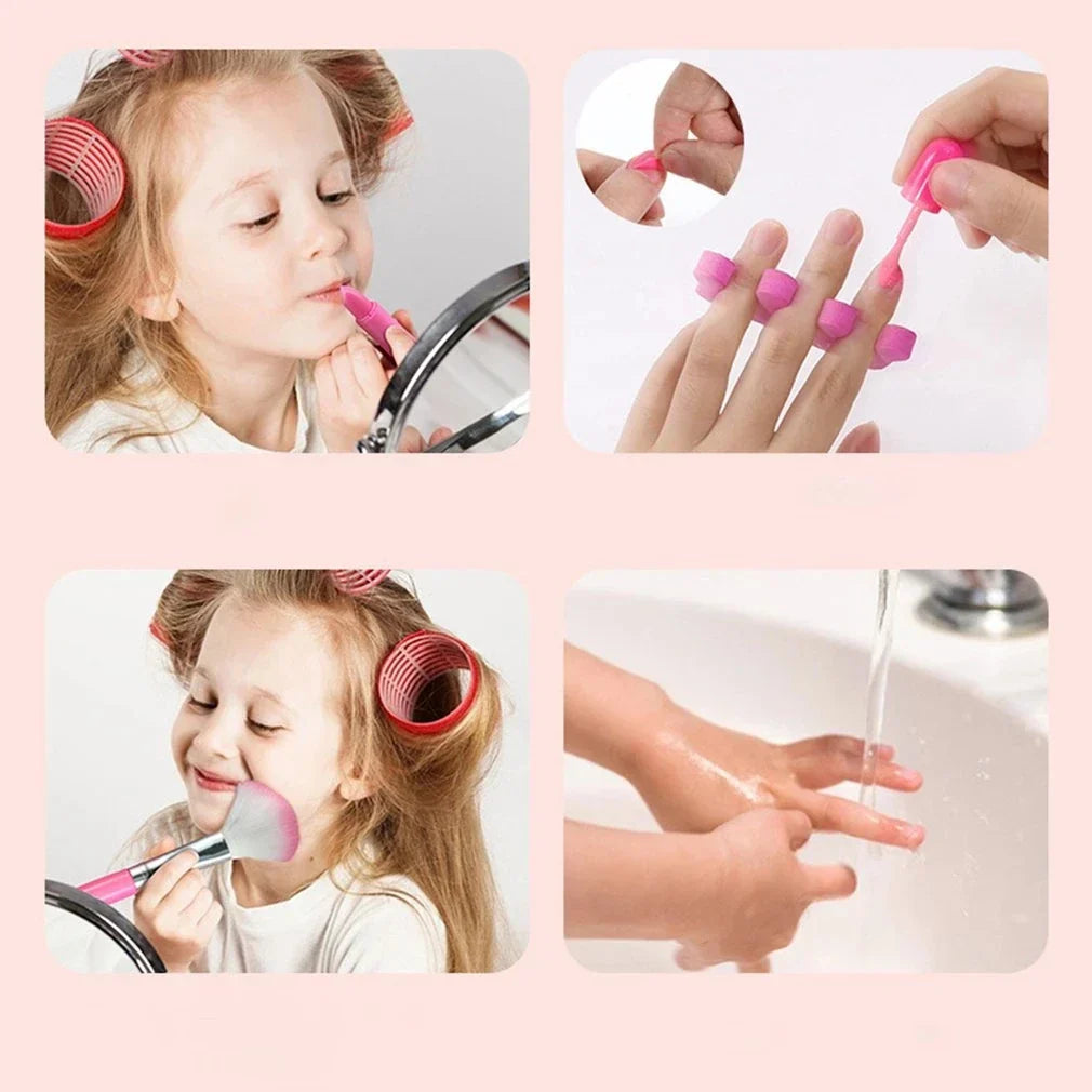 "Kleurrijke make-up set voor kinderen met lippenstift en oogschaduw, veilig en niet-toxisch voor creatief speelplezier."