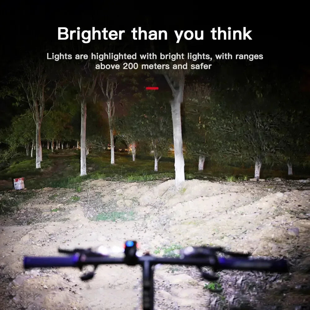 "Krachtige LED fietsverlichting met USB-oplaadbare koplamp, 1000LM licht, waterbestendig zwart design voor MTB en stadsfiets.