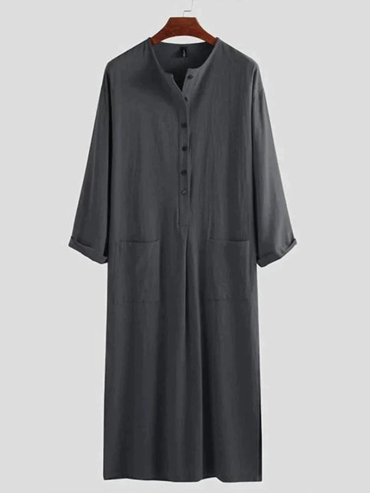 "Lang katoenen-linnen overhemd, vooraanzicht, stijlvol en elegant design, perfect voor zakelijke en casual gelegenheden."
