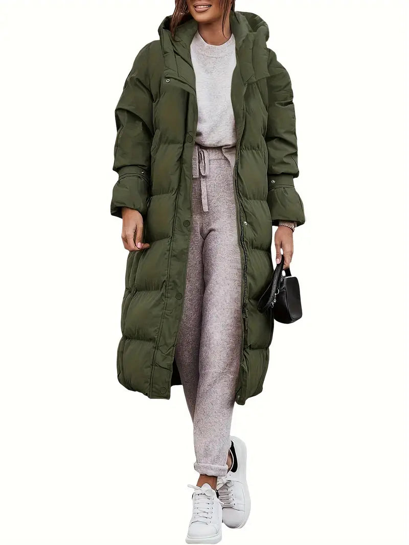 "Lange dames winterjas met waterdicht teddy design, ademende stof en elegante uitstraling, ideaal voor koud weer."