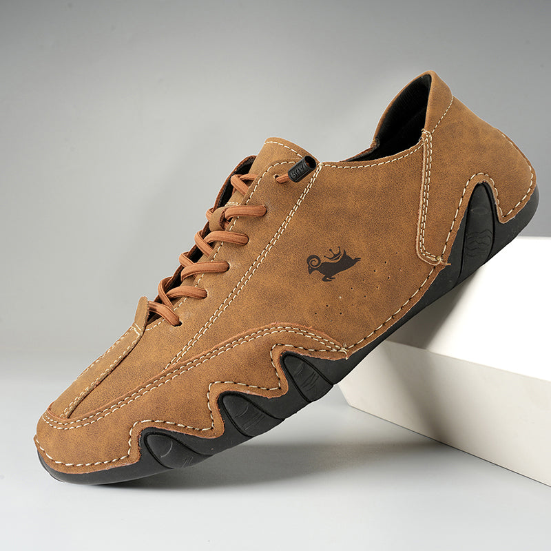 Leren orthopedische wandelschoenen heren, comfortabel en duurzaam, geschikt voor lange wandelingen, in bruin.
