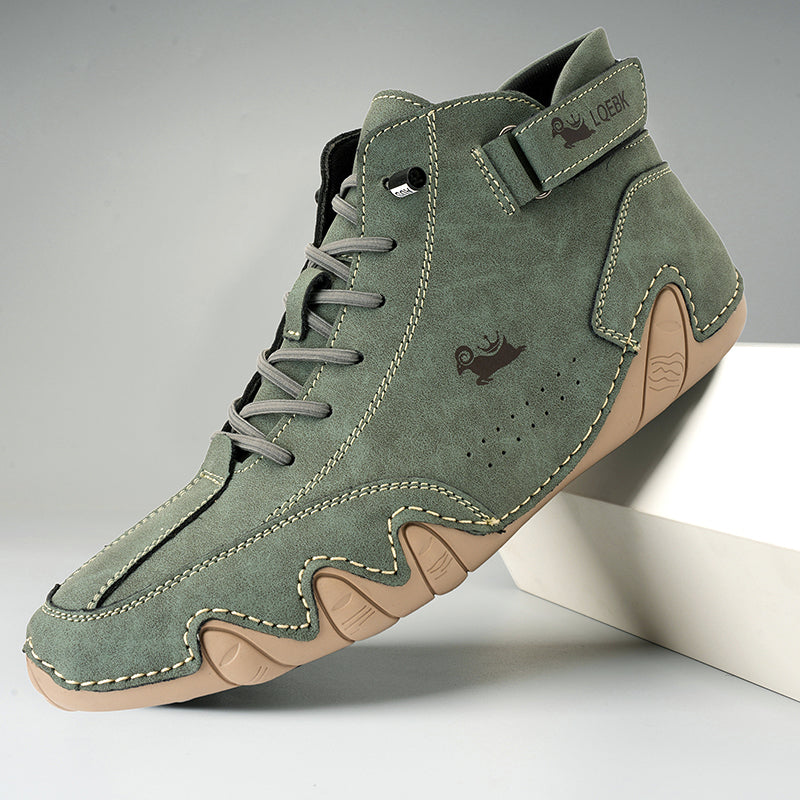Leren orthopedische wandelschoenen heren, comfortabel en duurzaam, geschikt voor lange wandelingen, in bruin.