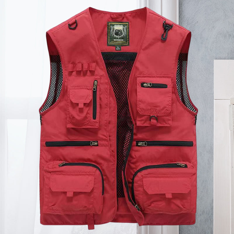 "Lichtgewicht ademend outdoorvest met meerdere zakken, ideaal voor wandelen en kamperen. Stijlvol en functioneel ontwerp."