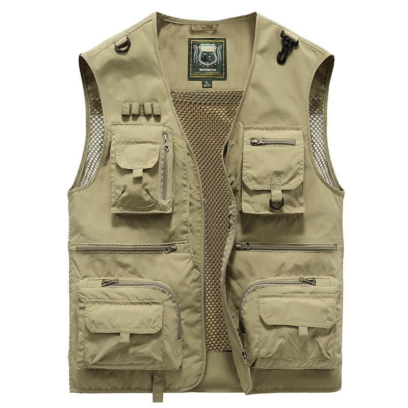 "Lichtgewicht ademend outdoorvest met meerdere zakken, ideaal voor wandelen en kamperen. Stijlvol en functioneel ontwerp."
