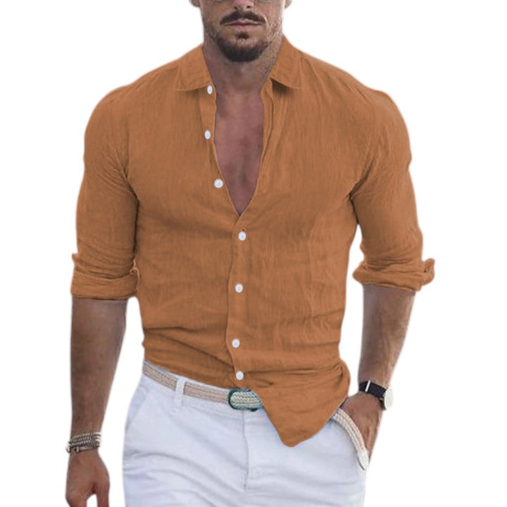 "Lichtgewicht heren linnen overhemd, casual look met lange mouwen en ademende stof in rustgevende kleuren."