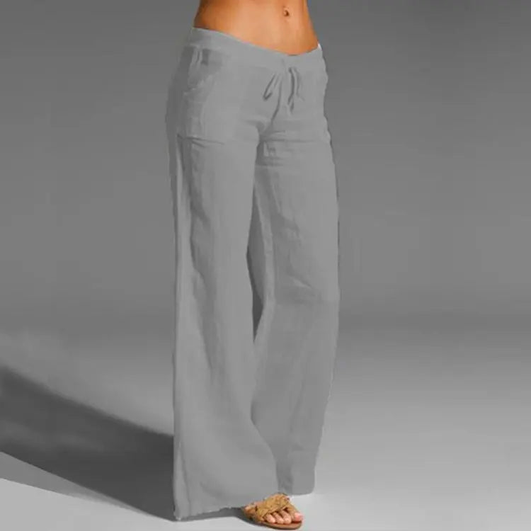 "Linnen dames zomerbroek met comfortabele pasvorm, chic design, luchtig en stijlvol, verkrijgbaar in neutrale kleuren."