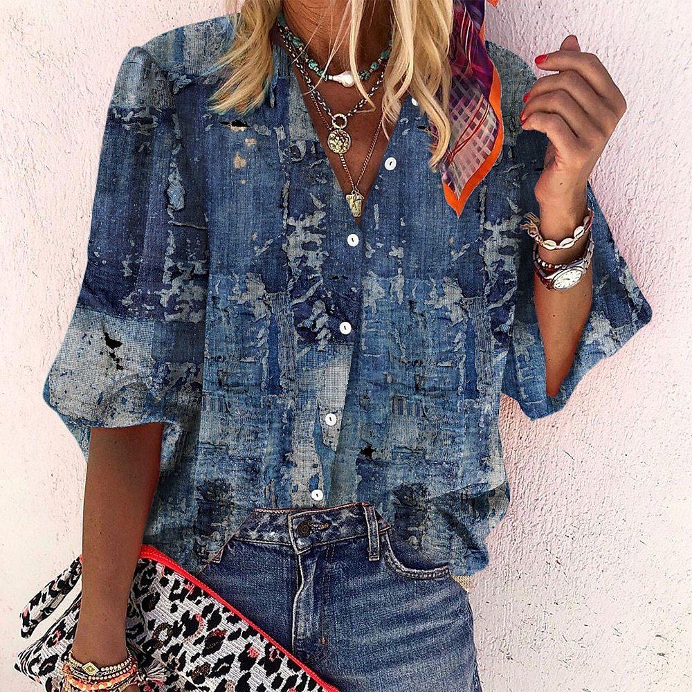 Luchtige boho-chic blouse voor dames met speelse plooien en vrolijke kleuren, perfect voor zomerse dagen.