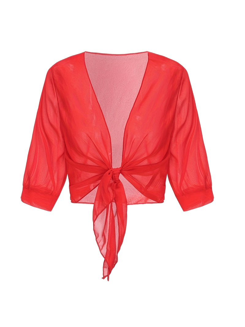 "Luchtige elegante damesblouse met open voorkant, frisse charmante look, perfect voor zonnige dagen."
