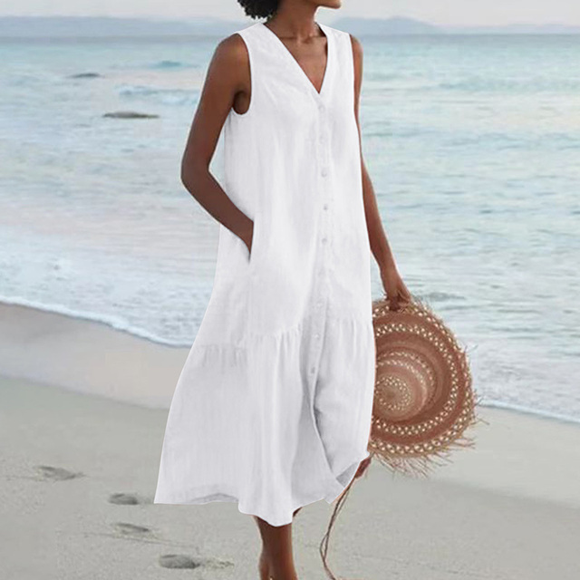"Luchtige, stijlvolle zomerjurk met flatterende pasvorm en levendige prints voor vrouwen, perfect voor warme dagen."
