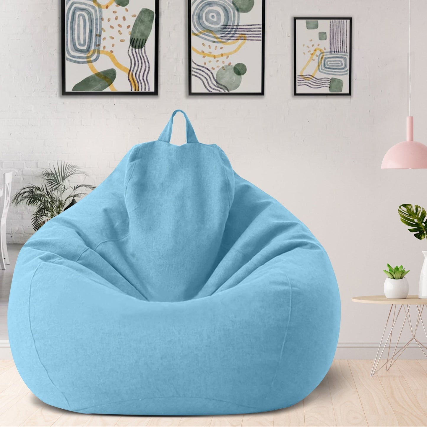 "Luxe linnen zitzak met vulling, ergonomisch, comfortabel, stijlvolle afwerking, voor woonkamer of slaapkamer inrichting."