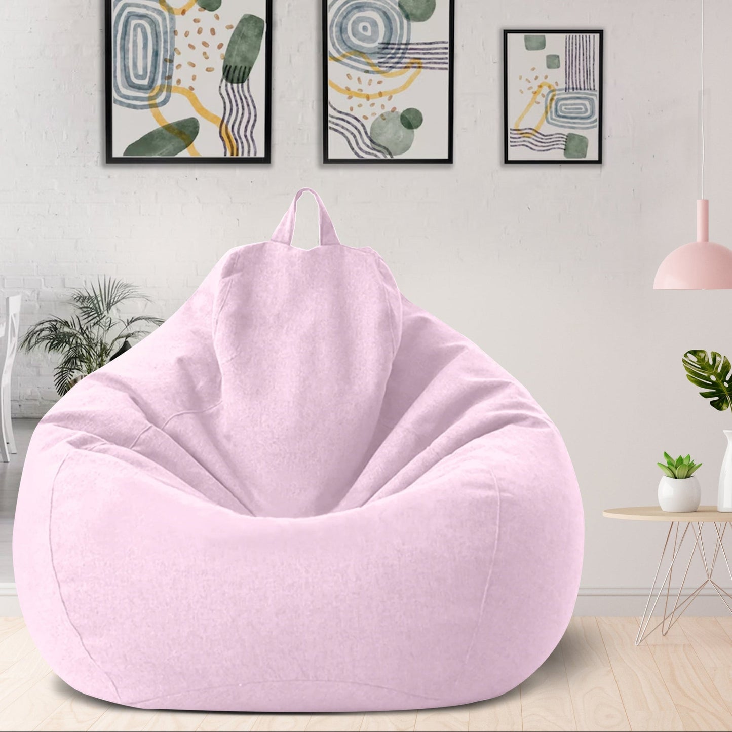"Luxe linnen zitzak met vulling, ergonomisch, comfortabel, stijlvolle afwerking, voor woonkamer of slaapkamer inrichting."
