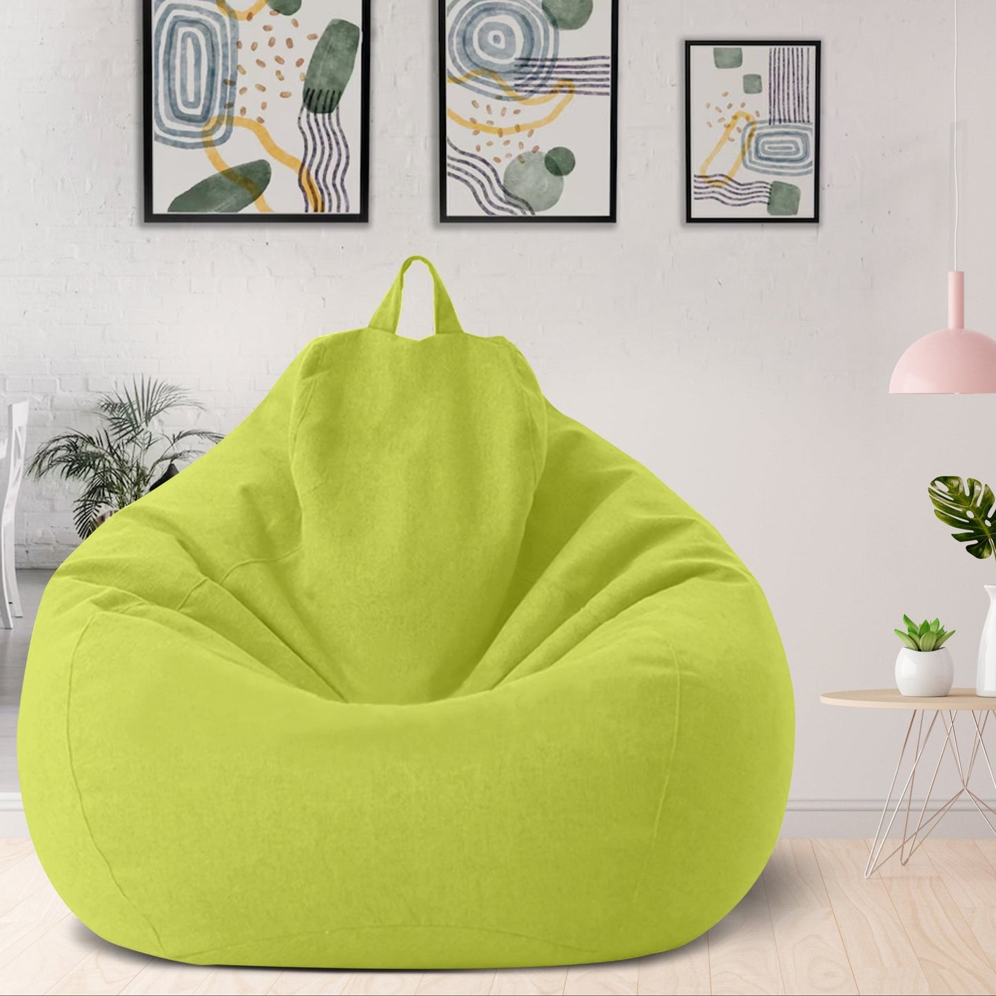 "Luxe linnen zitzak met vulling, ergonomisch, comfortabel, stijlvolle afwerking, voor woonkamer of slaapkamer inrichting."